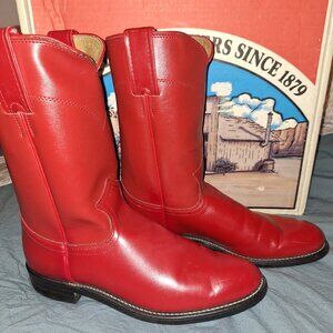 Women's Vintage Justin Diamond J Red Leather Roper Cowboy Boots Women Sz 7B NIB